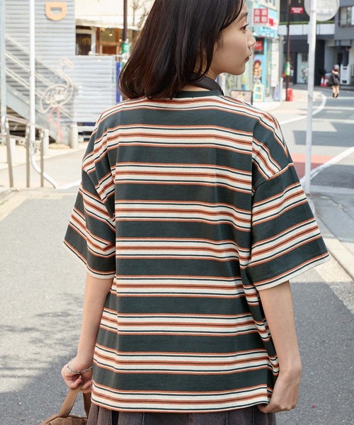 U.S. POLO ASSN.(ユーエスポロアッスン)の「U.S. POLO ASSN. /ユーエスポロアッスン 別注 ワンポイント刺繍 オーバーサイズマルチボーダーTシャツ(Tシャツ/カットソー・レディース・ネイビー/チャコールグレー/ブラック/アイボリー/ホワイト系/ブラック系・FREE)」の20枚目の写真