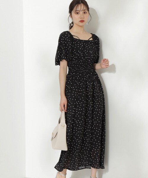 PROPORTION BODY DRESSING（プロポーションボディドレッシング）の「パフスリーブドット柄ワンピース / 1214140420（ワンピース・レディース・ブラック/ベージュ・MEDIUM/SMALL）」の5枚目の写真