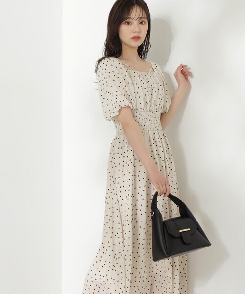 セルフポートレイト ワンピース ロング ドレス 水玉 総柄 ドット フリル M ドット柄 ラップヘムドレス ロングワンピース 水玉模様プリント