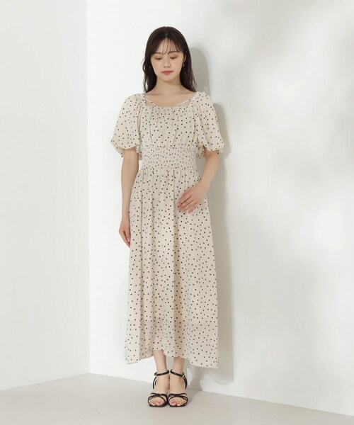 【60's】Phase Eight / marilyn ドット パフスリーブドレス 刺繍レースミニドレス/ロングスリーブ/シアー/パールボタン/谷間