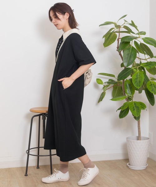 POU DOU DOU(プードゥドゥ)の「ビッグカラー鹿の子ポロワンピース(ワンピース・レディース・アイボリー/ブルー/ブラック・3)」の9枚目の写真