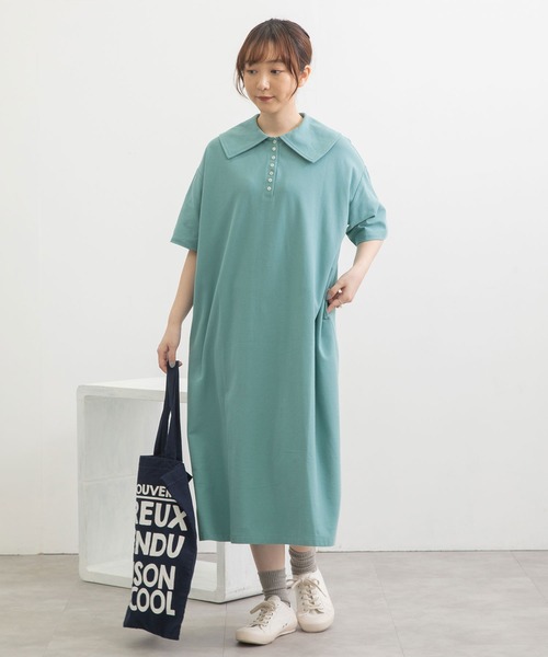 POU DOU DOU(プードゥドゥ)の「ビッグカラー鹿の子ポロワンピース(ワンピース・レディース・アイボリー/ブルー/ブラック・3)」の22枚目の写真