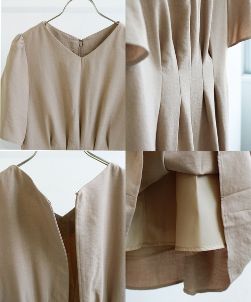 WHITE JOOLA（ホワイトジョーラ）の「再々入荷【暑い季節も快適リネン調シリーズ】洗濯機で洗える！麻調メランジ・タックフレアーワンピース（ワンピース・レディース・ネイビー/モカ・L/M/S）」の9枚目の写真