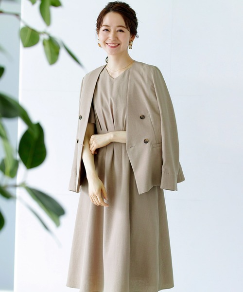 WHITE JOOLA（ホワイトジョーラ）の「再々入荷【暑い季節も快適リネン調シリーズ】洗濯機で洗える！麻調メランジ・タックフレアーワンピース（ワンピース・レディース・ネイビー/モカ・L/M/S）」の10枚目の写真