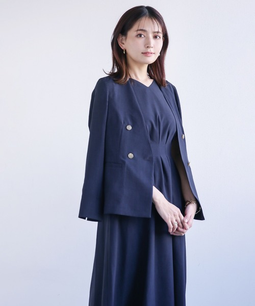 WHITE JOOLA（ホワイトジョーラ）の「再々入荷【暑い季節も快適リネン調シリーズ】洗濯機で洗える！麻調メランジ・タックフレアーワンピース（ワンピース・レディース・ネイビー/モカ・L/M/S）」の20枚目の写真