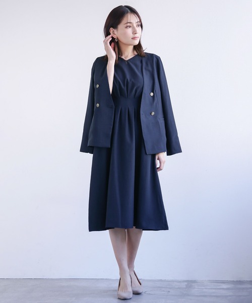 WHITE JOOLA（ホワイトジョーラ）の「再々入荷【暑い季節も快適リネン調シリーズ】洗濯機で洗える！麻調メランジ・タックフレアーワンピース（ワンピース・レディース・ネイビー/モカ・L/M/S）」の19枚目の写真