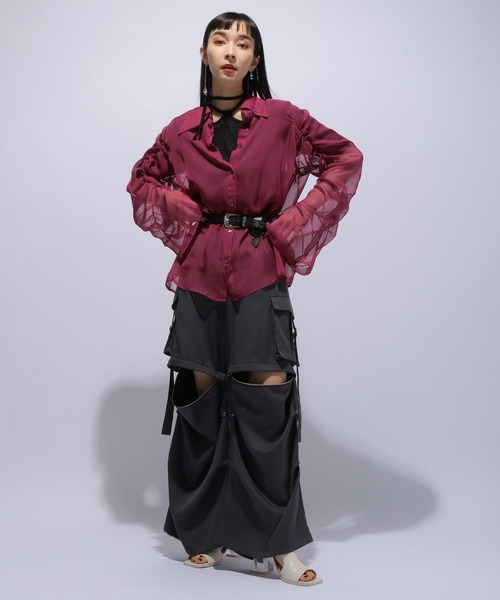 HARE（ハレ）の「ギャザーワイドシアーシャツ(HARE)（シャツ/ブラウス・レディース・ブルー/グレー/ピンク/ブラック・FREE）」の10枚目の写真