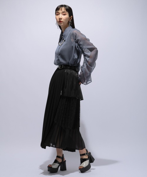 HARE（ハレ）の「ギャザーワイドシアーシャツ(HARE)（シャツ/ブラウス・レディース・ブルー/グレー/ピンク/ブラック・FREE）」の12枚目の写真