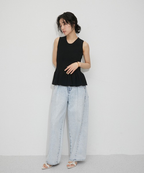 ROPÉ♡ロペ　ペプラム春ニットトップス　ブラック　ウォッシャブル セール】【洗える】ウォッシャブルペプラムニットTEE（ニット