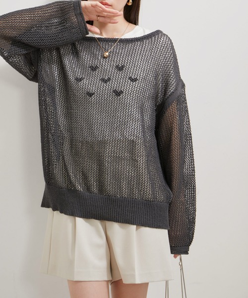 VIS(ビス)の「メッシュサマーニットトップス(ニット/セーター・レディース・オフホワイト/スミクロ/サックスブルー・FREE)」の2枚目の写真