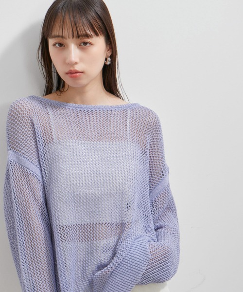 VIS(ビス)の「メッシュサマーニットトップス(ニット/セーター・レディース・オフホワイト/スミクロ/サックスブルー・FREE)」の4枚目の写真