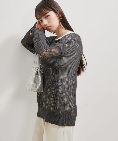 VIS(ビス)の「メッシュサマーニットトップス(ニット/セーター・レディース・オフホワイト/スミクロ/サックスブルー・FREE)」の11枚目の写真