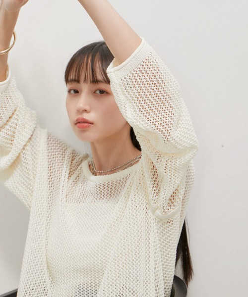 VIS(ビス)の「メッシュサマーニットトップス(ニット/セーター・レディース・オフホワイト/スミクロ/サックスブルー・FREE)」の17枚目の写真