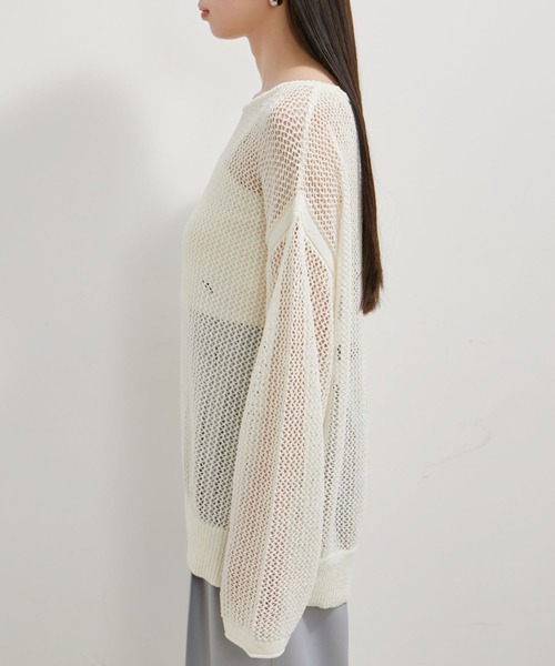 VIS(ビス)の「メッシュサマーニットトップス(ニット/セーター・レディース・オフホワイト/スミクロ/サックスブルー・FREE)」の21枚目の写真