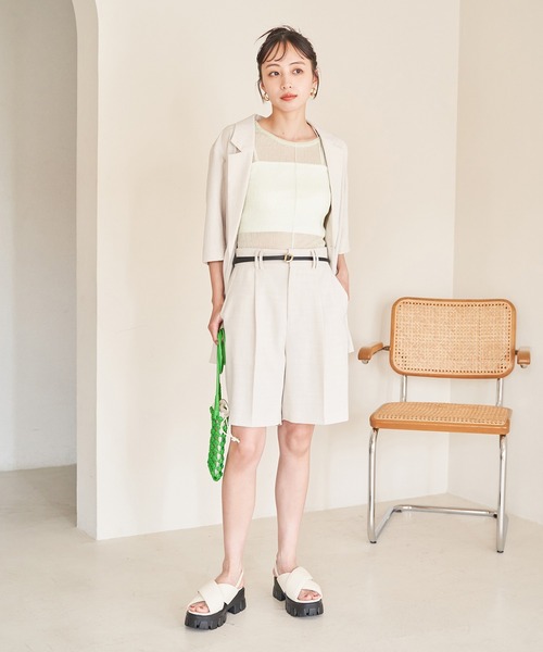 VIS(ビス)の「【接触冷感・洗える】美easyリネンライクショートパンツ(その他パンツ・レディース・ブラウン系その他2/ネイビー/キナリ・FREE)」の12枚目の写真