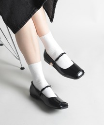 【shoes365】藤のようなデザインのストラップスクエアトゥフラットシューズ