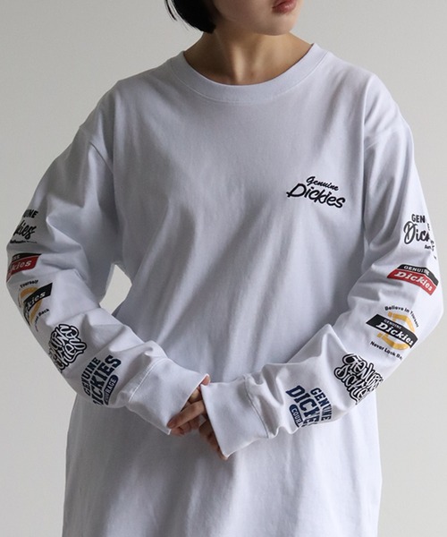 Dickies(ディッキーズ)の「【GENUINE DICKIES/ジェニュインディッキーズ】スリーブロゴデザイン ロングスリーブTシャツ(Tシャツ/カットソー・メンズ・ホワイト/ネイビー/ブラック系その他/ブラック・M/XL/L)」の2枚目の写真