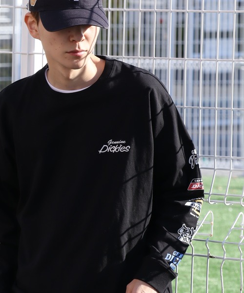 Dickies(ディッキーズ)の「【GENUINE DICKIES/ジェニュインディッキーズ】スリーブロゴデザイン ロングスリーブTシャツ(Tシャツ/カットソー・メンズ・ホワイト/ネイビー/ブラック系その他/ブラック・M/XL/L)」の1枚目の写真