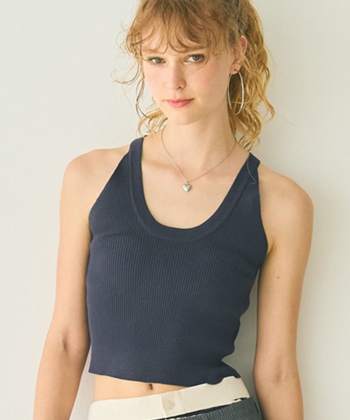 coca(coca)(コカ)の「リブニットアメスリタンク(タンクトップ・レディース・ライトブルー/ネイビー/ブラック/ライトベージュ・M/L/S)」の1枚目の写真