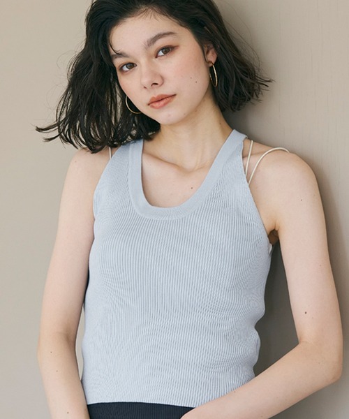 coca(coca)(コカ)の「リブニットアメスリタンク(タンクトップ・レディース・ライトブルー/ネイビー/ブラック/ライトベージュ・M/L/S)」の4枚目の写真
