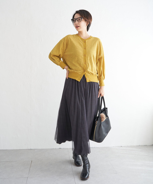 ikka（イッカ）の「シャドーボーダーカーディガン（カーディガン/ボレロ・レディース・ブラック/オフホワイト/マスタード・L/M/S）」の10枚目の写真