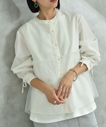 INTERPLANET | バンドカラー長袖袖口リボンチュール重ねブラウス(シャツ/ブラウス)