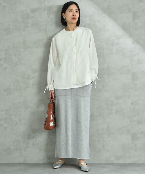 INTERPLANET（インタープラネット）の「バンドカラー長袖袖口リボンチュール重ねブラウス（シャツ/ブラウス・レディース・ブラック/オフホワイト・FREE）」の20枚目の写真