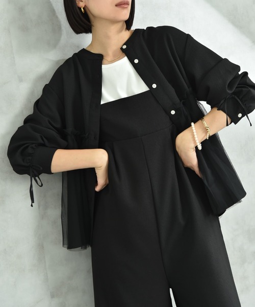 INTERPLANET（インタープラネット）の「バンドカラー長袖袖口リボンチュール重ねブラウス（シャツ/ブラウス・レディース・ブラック/オフホワイト・FREE）」の16枚目の写真