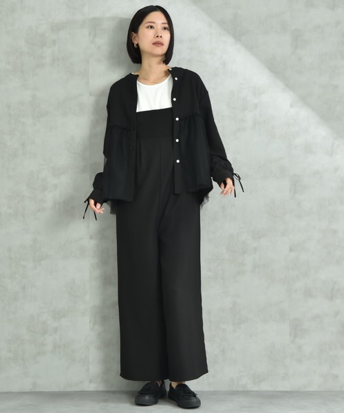 INTERPLANET（インタープラネット）の「バンドカラー長袖袖口リボンチュール重ねブラウス（シャツ/ブラウス・レディース・ブラック/オフホワイト・FREE）」の17枚目の写真