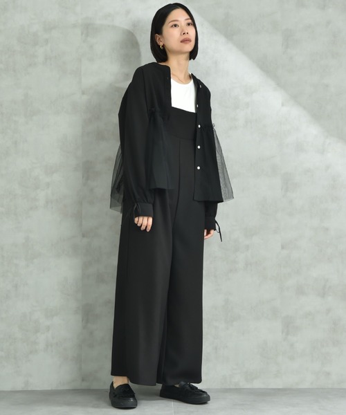 INTERPLANET（インタープラネット）の「バンドカラー長袖袖口リボンチュール重ねブラウス（シャツ/ブラウス・レディース・ブラック/オフホワイト・FREE）」の18枚目の写真