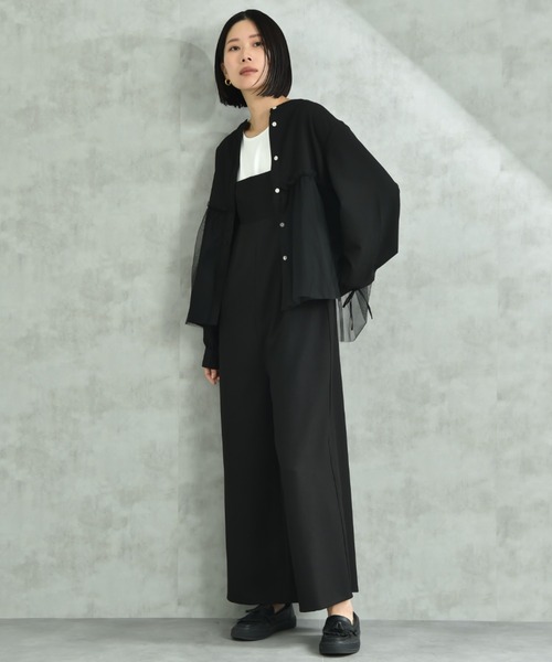 INTERPLANET（インタープラネット）の「バンドカラー長袖袖口リボンチュール重ねブラウス（シャツ/ブラウス・レディース・ブラック/オフホワイト・FREE）」の19枚目の写真