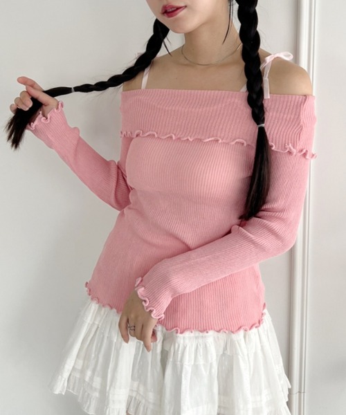 Obli リボンオフショルダートップス LILY BROWN (セール50%OFF) Lily Brown / リリーブラウン リボン