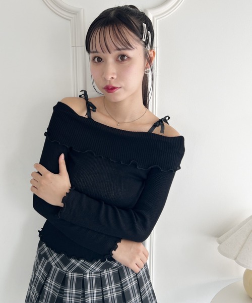セール】リボンオフショルダートップス（Tシャツ/カットソー）｜Loueme