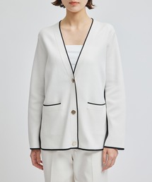 サテン切り替えジャケット風カーディガン