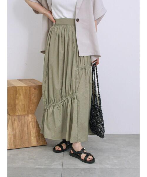 Samansa Mos2 blue（サマンサモスモスブルー）の「ナイロン切替ドロストスカート（スカート・レディース・ブラック/カーキ/チャコールグレー・F）」の3枚目の写真