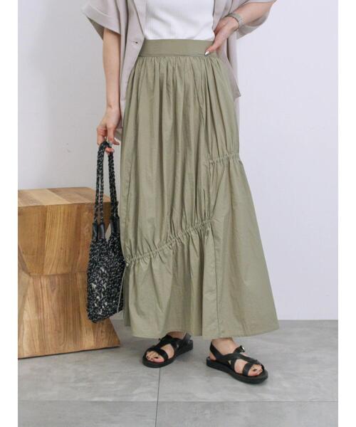 Samansa Mos2 blue（サマンサモスモスブルー）の「ナイロン切替ドロストスカート（スカート・レディース・ブラック/カーキ/チャコールグレー・F）」の4枚目の写真