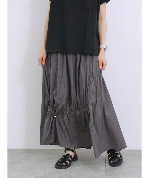Samansa Mos2 blue（サマンサモスモスブルー）の「ナイロン切替ドロストスカート（スカート・レディース・ブラック/カーキ/チャコールグレー・F）」の5枚目の写真