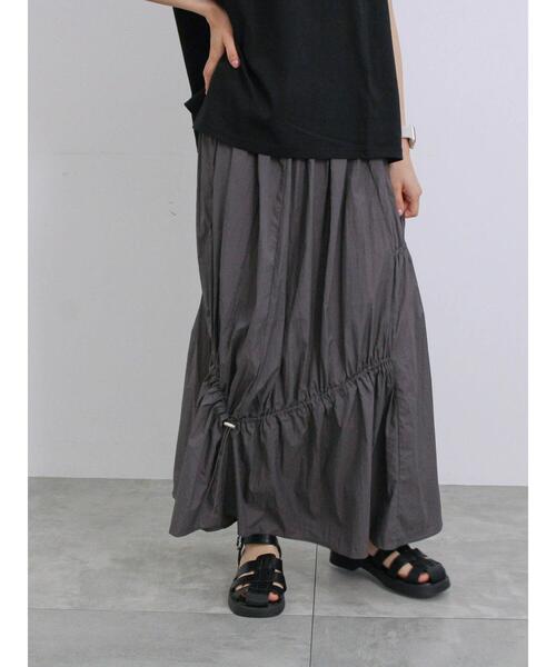 Samansa Mos2 blue（サマンサモスモスブルー）の「ナイロン切替ドロストスカート（スカート・レディース・ブラック/カーキ/チャコールグレー・F）」の7枚目の写真