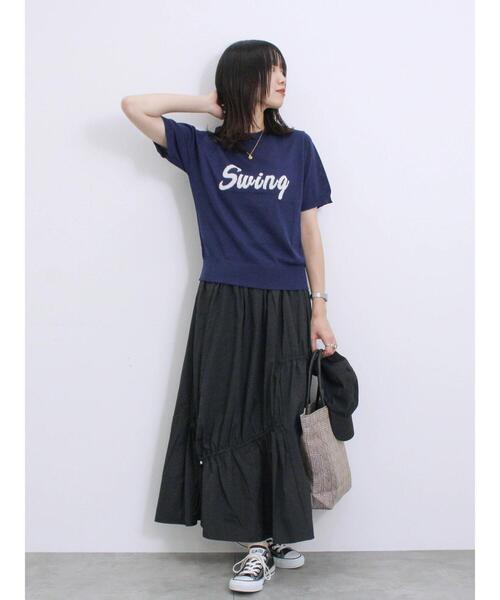 Samansa Mos2 blue（サマンサモスモスブルー）の「ナイロン切替ドロストスカート（スカート・レディース・ブラック/カーキ/チャコールグレー・F）」の14枚目の写真