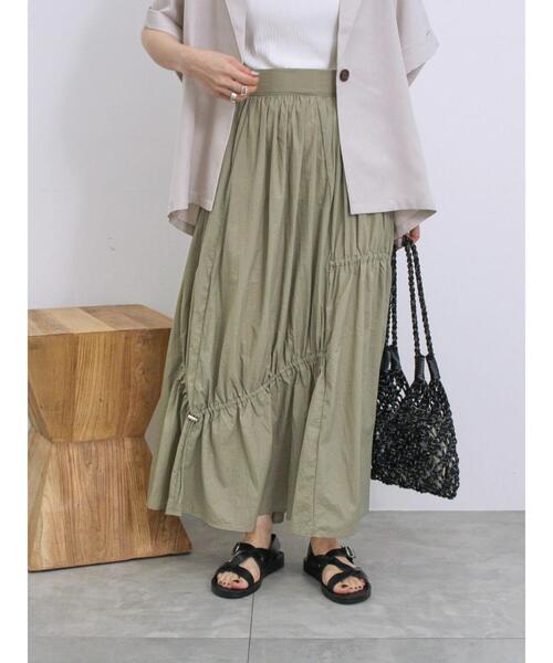 Samansa Mos2 blue（サマンサモスモスブルー）の「ナイロン切替ドロストスカート（スカート・レディース・ブラック/カーキ/チャコールグレー・F）」の16枚目の写真