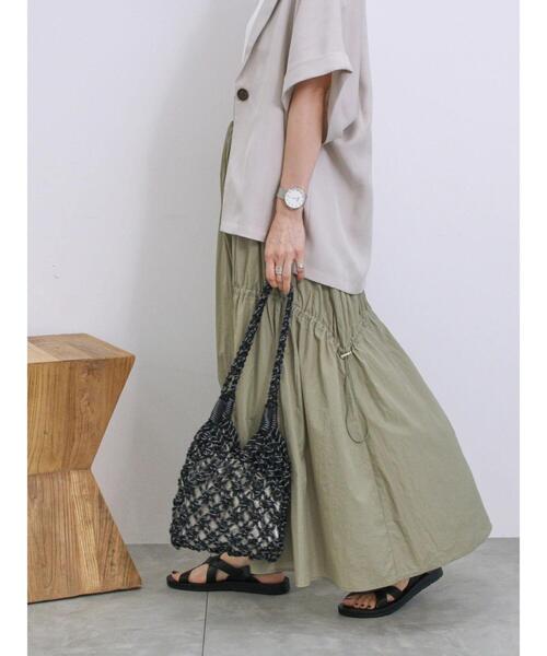 Samansa Mos2 blue（サマンサモスモスブルー）の「ナイロン切替ドロストスカート（スカート・レディース・ブラック/カーキ/チャコールグレー・F）」の17枚目の写真