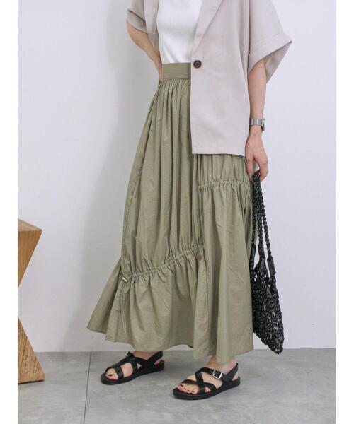 Samansa Mos2 blue（サマンサモスモスブルー）の「ナイロン切替ドロストスカート（スカート・レディース・ブラック/カーキ/チャコールグレー・F）」の18枚目の写真