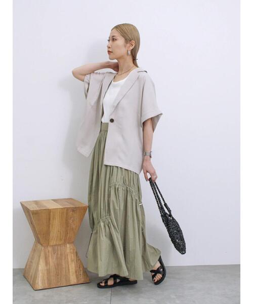 Samansa Mos2 blue（サマンサモスモスブルー）の「ナイロン切替ドロストスカート（スカート・レディース・ブラック/カーキ/チャコールグレー・F）」の19枚目の写真