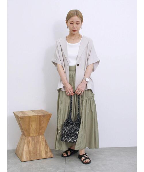 Samansa Mos2 blue（サマンサモスモスブルー）の「ナイロン切替ドロストスカート（スカート・レディース・ブラック/カーキ/チャコールグレー・F）」の20枚目の写真