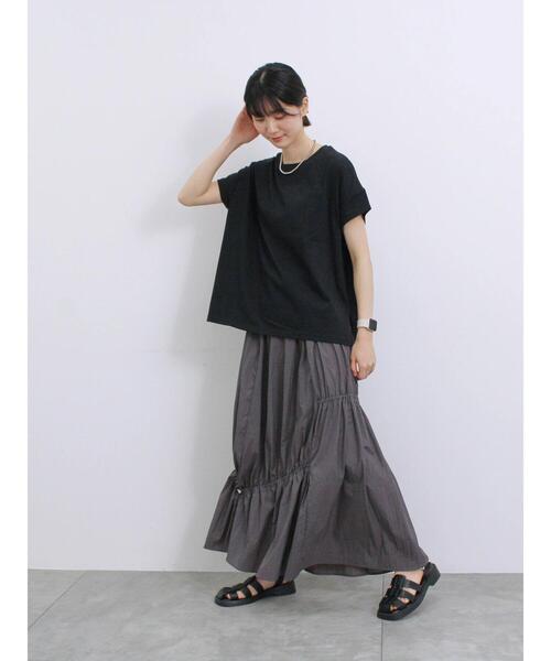 Samansa Mos2 blue（サマンサモスモスブルー）の「ナイロン切替ドロストスカート（スカート・レディース・ブラック/カーキ/チャコールグレー・F）」の22枚目の写真