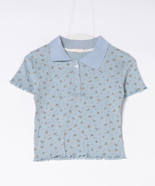 セール】襟付き小花柄リブトップス（Tシャツ/カットソー）｜frunco 