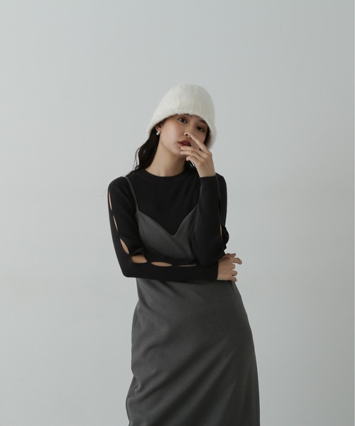 N.（N. Natural Beauty Basic）（エヌエヌナチュラルビューティーベーシック）の「◆スリーブデザインリブニット（ニット/セーター・レディース・ライトグリーン/オフホワイト/チャコールグレー・MEDIUM）」の21枚目の写真