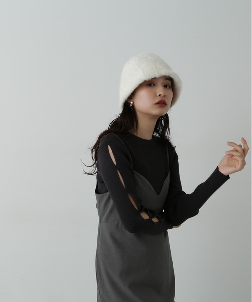 N.（N. Natural Beauty Basic）（エヌエヌナチュラルビューティーベーシック）の「◆スリーブデザインリブニット（ニット/セーター・レディース・ライトグリーン/オフホワイト/チャコールグレー・MEDIUM）」の22枚目の写真