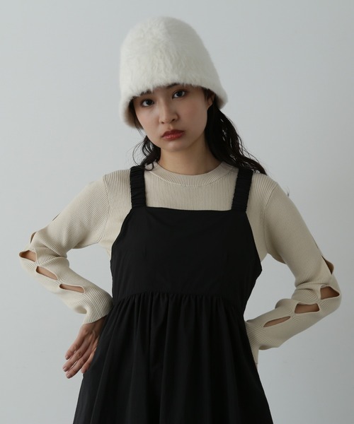 N.（N. Natural Beauty Basic）（エヌエヌナチュラルビューティーベーシック）の「◆スリーブデザインリブニット（ニット/セーター・レディース・ライトグリーン/オフホワイト/チャコールグレー・MEDIUM）」の4枚目の写真