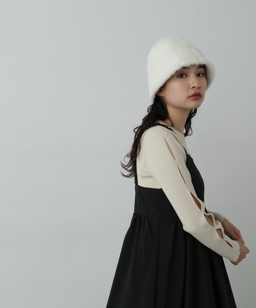 N.（N. Natural Beauty Basic）（エヌエヌナチュラルビューティーベーシック）の「◆スリーブデザインリブニット（ニット/セーター・レディース・ライトグリーン/オフホワイト/チャコールグレー・MEDIUM）」の5枚目の写真